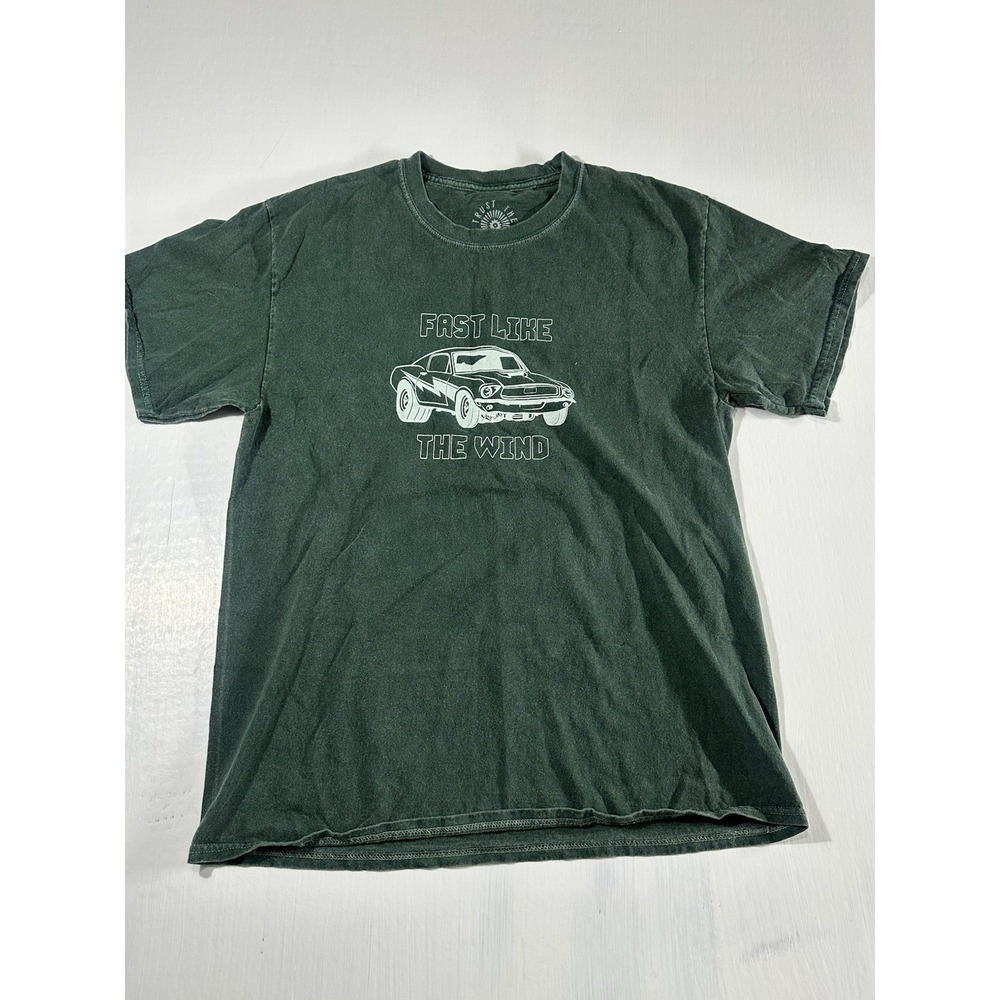 Rusty Men's Green Graphic T-Shirt Fast Like The Wind Car Tee Vintage Style